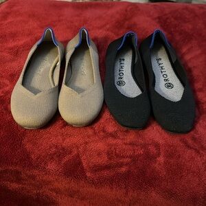 2 pair of Rothy’s in size 5.5. One is black and one is tan.
